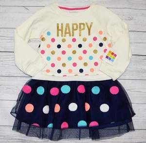 NEU Kleinkind 3T HEALTHTEX Langarm Kleid mehrfarbig gepunktet Applikation - Bild 1 von 3