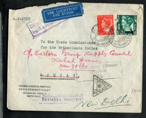 Historia Postal - Indias Holandesas 1942 cubierta a Delhi India marcas de censura etc. - Imagen 1 de 2
