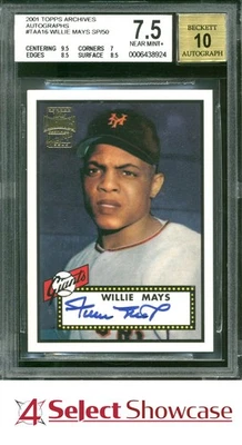 2001 TOPPS ARCHIVES AUTOGRAPHS #TAA16 WILLIE MAYS HOF #/50 BGS 7.5 AUTO 10 - Image 1 of 4