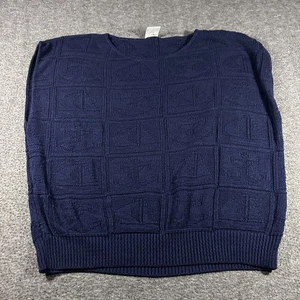 Vintage Pullover Weste Medium Strick Navy Blau XL Cottagecore Segelboot Academia USA - Bild 1 von 10