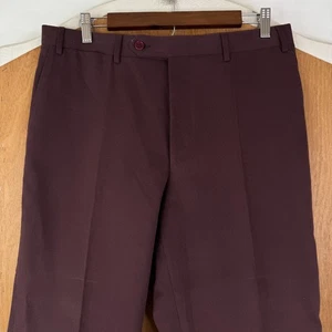 Canali Pants Mens 34x32 Maroon Red Dress Khaki Chino Slacks Cotton Stretch Italy - Picture 1 of 14
