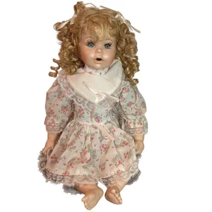 Vintage World Bazaars 11.5" Porcelain Victorian Doll Blonde Curly Hair Sitting - Picture 1 of 19
