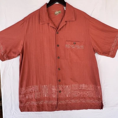 Camisa hawaiana naranja bordada mezcla seda informal L piña caribeña para hombre Foto 1 de 4