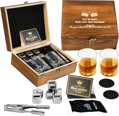 Whisky Glasses Gift Set, Whisky Stones, Ice Ball Moulds, Ice Tongs, Gift Box - Image 1 of 4