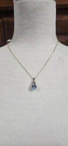 925 Sterling Silver Necklace w/Vintage Genuine Diamonds Blue Topaz 925 Pendant - Picture 1 of 9