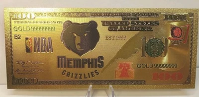 Billete coleccionable de los Memphis Grizzlies de la NBA con lámina de oro de 24 quilates Foto 1 de 2