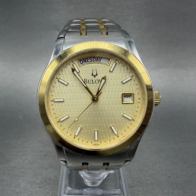 Reloj Bulova Hombre 36mm Esfera Champagne Dos Tonos Día Fecha Redondo 96C60 PIEZAS Foto 1 de 4