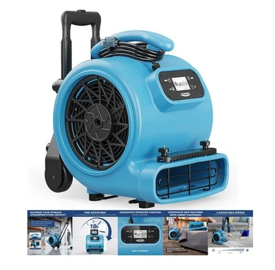 ALORAIR GE2000HCW 2000 CFM 1/3 HP Air Mover Carpet Dryer Blower Floor Fan - Blue - Image 1 of 4