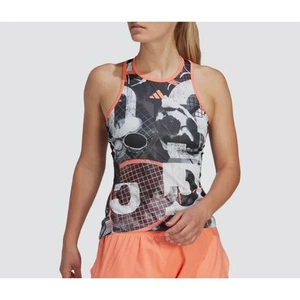 adidas Women’s Club Graphic Tennis Tank Top | Black/White/Coral | Small | HR6494 - Picture 1 of 7