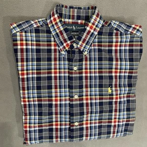 Polo Ralph Lauren Mens Custom Fit Sz Lrg Blue Multi Color Plaid Button Down - Picture 1 of 9