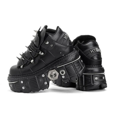 Estilo Punk Hombres Mujeres Zapatos Altura del Tacón 6CM Plataforma Gótico Tobillo Rock Bota Negra Foto 1 de 4