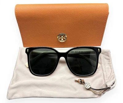 Gafas de sol Tory Burch TY 7203U 1988/87 pulido negro marfil dorado logotipo con estuche Foto 1 de 4