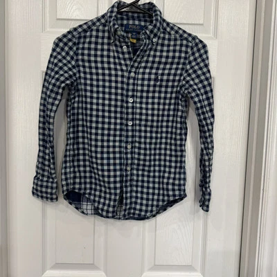 Polo Ralph Lauren Gray/Navy DOUBLE-LAYER FLANNEL Shirt Boys S 8 PONY - Image 1 of 4