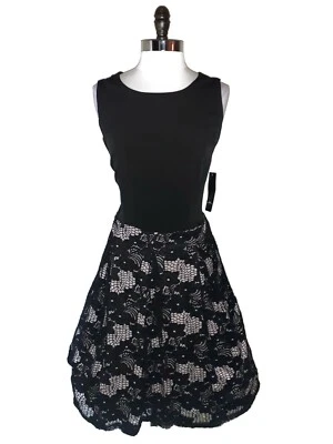 NEW R&K Size 16 A-Line Dress Black Lace Beige Lining Sleeveless Knee Length - Image 1 of 4