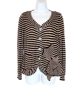VTG Carlisle Cardigan Sweater Brown Strip Crochet Bow Rhinestone Women's MEDIUM - Picture 1 of 11