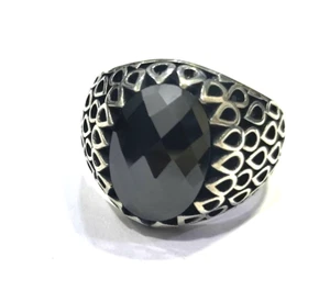 Black Agate Lab Created Gemstone Matte Finish 925 Silver Ring BIG SIZE 10 US - Picture 1 of 5