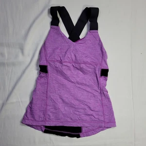 Lululemon heathered Purple black Rest Less Tank Built in bra Women Size 6 with - Picture 1 of 6