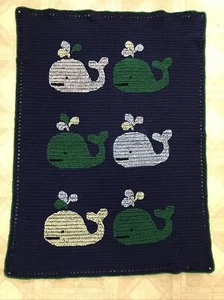 Swimming Whales Spouting Water Crocheted  Baby Blanket Throw 34”x46” - Picture 1 of 4