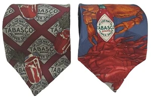 Vintage TABASCO Hot Sauce 100% Silk Novelty Tie Necktie Made In USA x2 - Picture 1 of 6