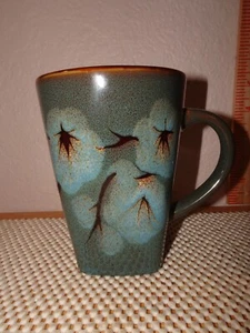 PIER 1 One Tranquil Mug Floral Square Bottom 5" 16 oz Green Teal Flowers VGUC - Picture 1 of 8