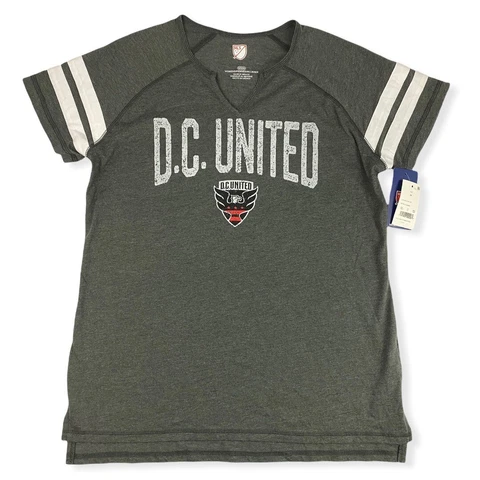 D.C. United MLS Soccer Gray & White Stripe Notched T-Shirt Tee Women's Medium Cover