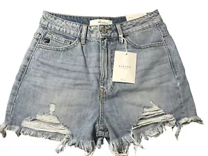 NWT KanCan Denim Shorts Size XS Relaxed Fit Raw Hem Light Wash Stretch #I4-3 - Picture 1 of 9