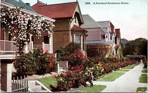 Portland Oregon Postcard Residence Street View Houses Trolley 1914 BH - Picture 1 of 2