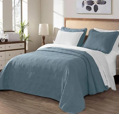 Chezmoi Collection 3pcs Spa Blue Quilt Set Oversized Bedding Coverlet Bedspread - Image 1 of 4