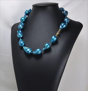 COLLANA CHIUSURA IN ORO GIALLO 18 KT E PERLE BAROCCHE AZZURRE -OGLN 0241- - Foto 1 di 3