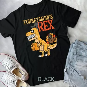 Kids Turkeysaurus Rex Dab Turkey Dino Toddler Boys Thanksgiving Unisex T-shirt - Picture 1 of 11