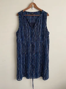 Jeanswest Dress Womens Plus Sz 16 Blue Button Up Drawstring Sleeveless V-Neck - Picture 1 of 16