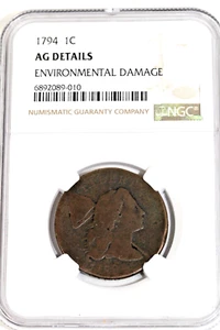 1794 FLowing Hair Large Cent  : NGC AG Details - Picture 1 of 4