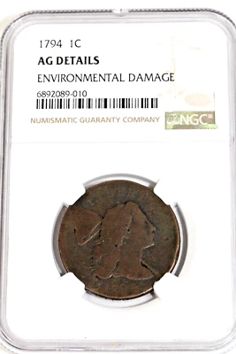 1794 FLowing Hair Large Cent  : NGC AG Details - Image 1 of 4