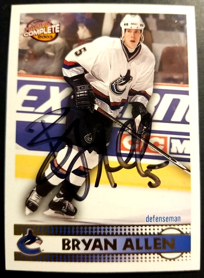 Bryan Allen Vancouver Canucks 2003 Pacific #391 NHL Autographed Hockey Card - Image 1 of 2