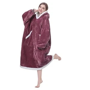 Wearable Blanket Hoodie Gifts for Women, Adult/Long Long( Dark Pink/Sherpa) - Picture 1 of 7