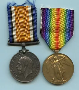 Britische Kriegs- und Siegesmedaillen 1. Weltkrieg Paar an Pte Stanley Jefferies Army Service Corp - Bild 1 von 3