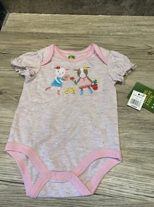 Infant girls size 3 to 6 month John Deere farm body shirt pink with cows - Picture 1 of 7