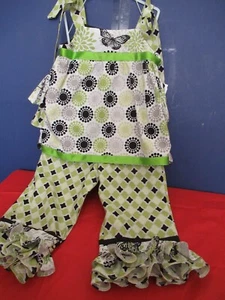 P21) Girls Size 6 Two Piece Outfit Ruffled trim pants and back of top Blue Bird - Picture 1 of 12