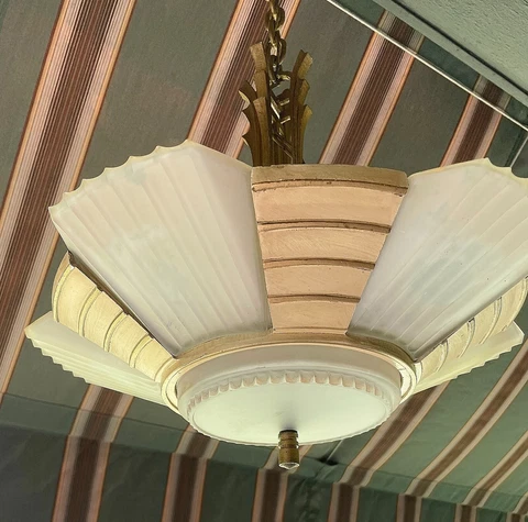 Vintage ~SLIP SHADE 6-Light CHANDELIER~1940s ART DECO Streamline Moderne Cover