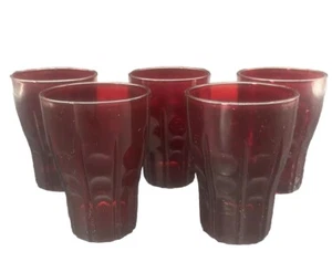 VTG ANCHOR HOCKING Royal Ruby Red Glass Tumblers- Set Of 5 - Picture 1 of 4