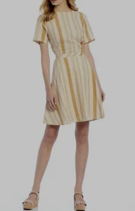 A Loves A Womens Linen Rayon Striped Yellow and Cream Dress Medium NWT - Picture 1 of 9