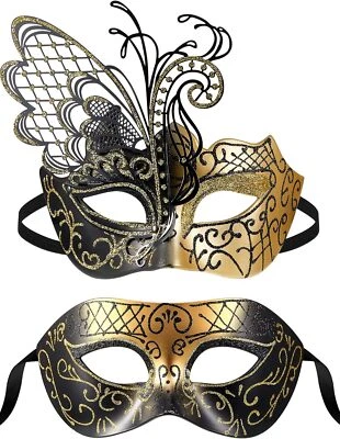 Couple set Masquerade Mask Butterfly Venetian Mardi Gras Halloween Party Costume - Image 1 of 4