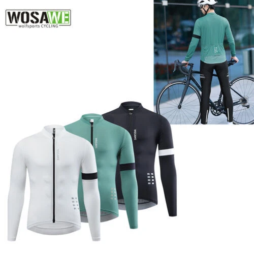 WOSAWE Men MTB Cycling Jerseys Long Sleeve Padding Tights Road Bike Running Sets - Image 1 of 4