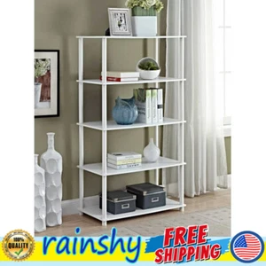 5-Shelf Storage Bookcase Open Display Rack Shelves Living Room White No Tools US - Picture 1 of 6