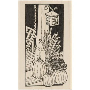 Veranda bei Nacht Holz montiert Gummistempel Tinte Possen NEU Ernte Herbst Kunst - Bild 1 von 1