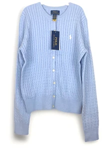 Cárdigan Polo Ralph Lauren Big Girls L (12-14) Tejido con Cable Algodón Azul Nuevo 2025 - Imagen 1 de 6