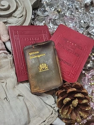Lincoln SHAKESPEARE Washington  CHRISTMAS Antique Little Leather 1920s Book TRIO - Image 1 of 4