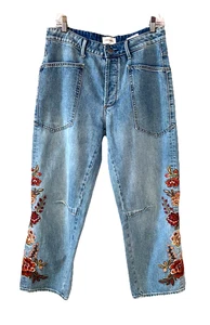 Driftwood Größe 28 bestickt Maui Punch Barbara Barrel Jeans hellblau 198 $ - Bild 1 von 12