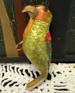 Hecho a mano loro periquito madera adorno de Navidad mimbre ratán tejas apiladas - Imagen 1 de 5