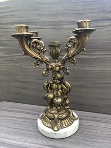 Vintage L&L WMC massiver Messing Cherub verzierter Kandelaber Herzstück Marmorsockel 5-armig - Bild 1 von 22